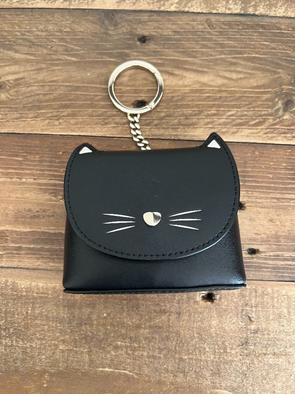 Kate Spade Coin Purse Key Charm Cat Black Leather